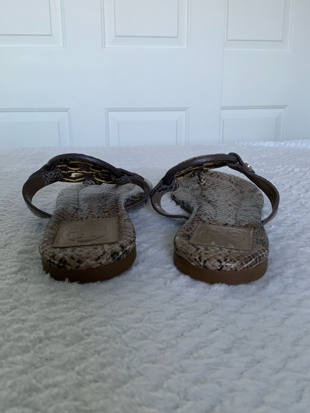 Tory Burch Miller Snake Embossed Leather Sandals - Picture 5 of 12